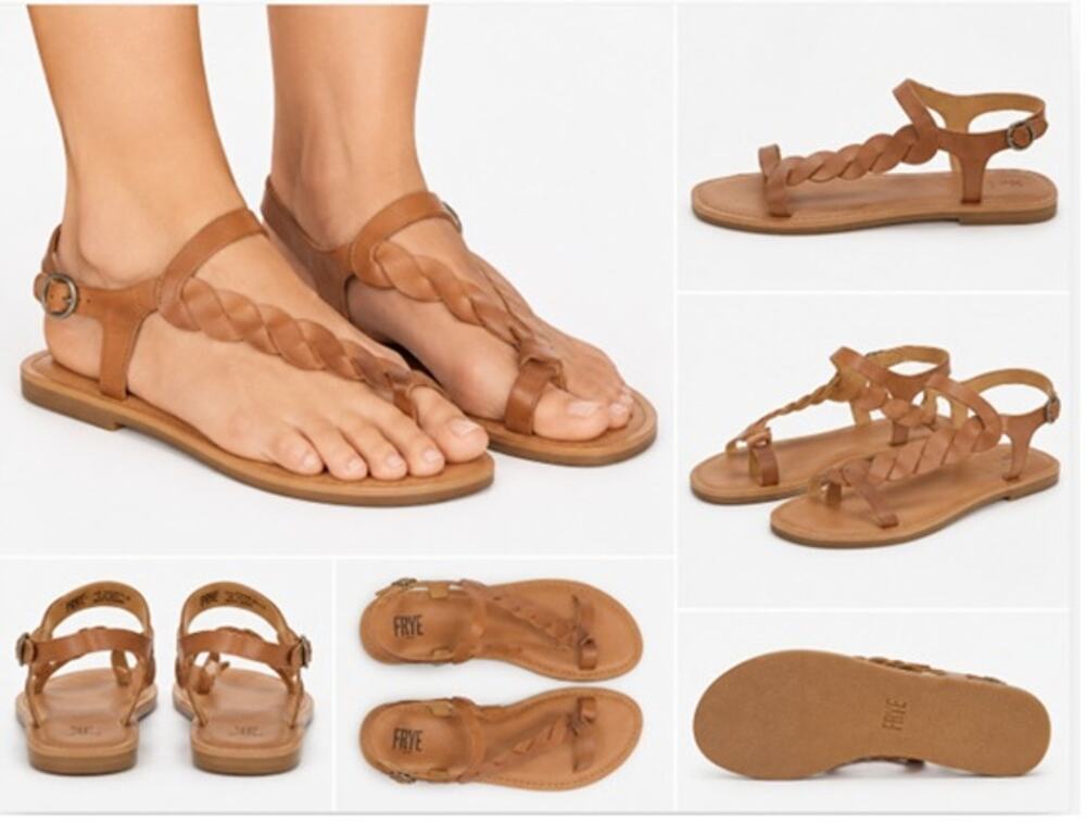 Frye Sydney Braided Sandals Womens Size US 9.5M Tan Leather Flats NWOT